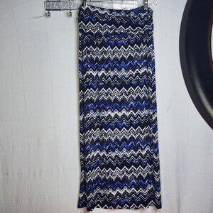 AB Studio Black White Royal Mixed Pattern Ruched Waist Poly Span Maxi Skirt XL